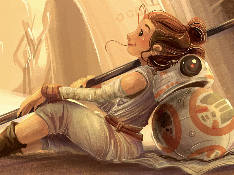 Desert Princess cute landscape children kidlitart digital disney star wars bb-8 rey drawing cartoon illustration