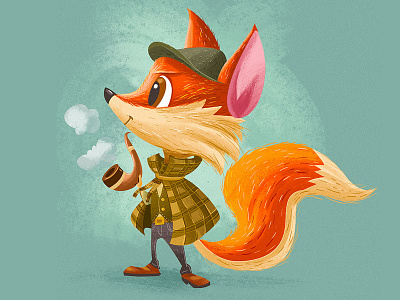 Fox Detective cartoon children cute detective digital drawing fox hip illustration kidlitart sherlock