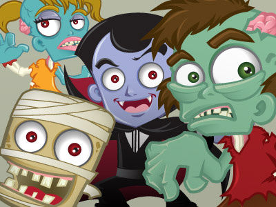 Halloween halloween character fun mascot cartoon vector illustration spooky zombie mummy vampire freebie