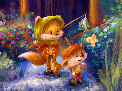 Journey Home cartoon character children cute digital painting drawing fox fun illustration whimsical woods