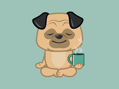 Meditating Pug cartoon character coffee cute dog drawing fun illustration pug vector whimsical yoga