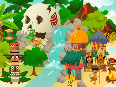 Tribal Island app cartoon character children cute fun game illustration ios ipad island pirate scene totem tribal tribe