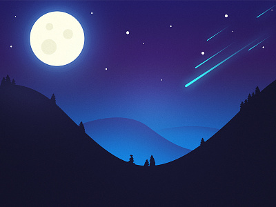 First Illustration design fantasy illustration isometric landscape lights mountains nature night stars