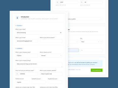 VC scouting - Application form app form responsive startup vc web