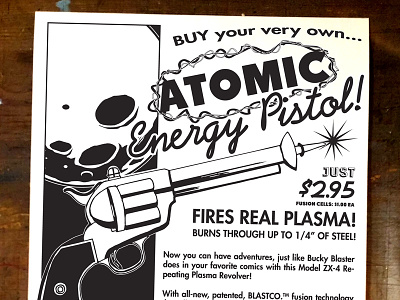Bucky Blaster 50s comic book ads black white graphic design illustration poster retro screen print