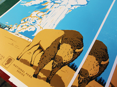 Yellowstone - Open Skies National Park Series hand-made illustration national parks old school outdoors poster series retro screen print wpa-inspired