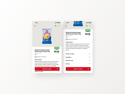 Product page for groceries app