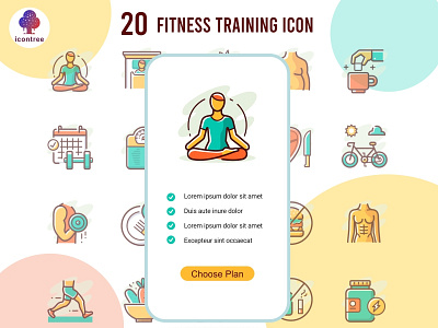 Fitness Training icon app body character creative design diet filled line filled outline flat icon food gym health icons illustration lose weight meditation ui vector workout yoga