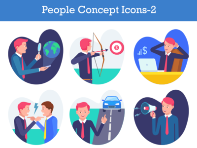 People Concept Icon 2 announcement business car character conflict drive eating global icons illustration profit waking up yoga