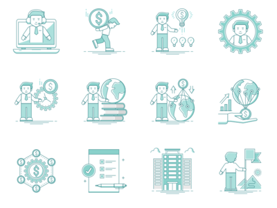 Business Life Icons 2 building business character design flat icon global icon icons illustration money startup ui
