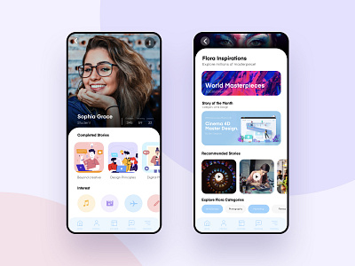 Flora Stories & Art gallery app adobe xd app application courses design ios minimal mobile mobile app story ui design ui ux userinterface