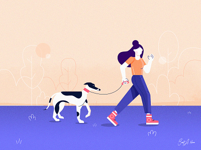 Health is Wealth_Walking animal basit a khan boy character clean cute dog fitness health illustration illustrator jogging man pets scene ui walk