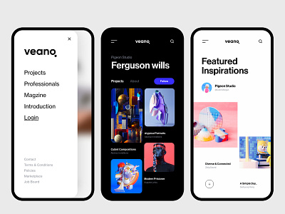veano app 3d adobe xd app application creative designer designer portfolio ios minimal portfolio trend ui user experience user interface ux