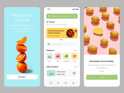 Freshub Grocery App adobe xd app application delivery app food fruits groceries ui user interface ux vegetable