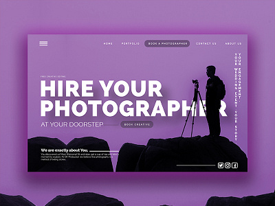 Hire your photographer (Landing page) accessories animation fashion grid interface photography purple studio ui ux.