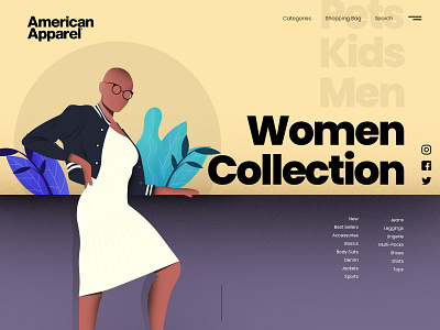 American Apparel Illustration Concept american apparel app apparel clothing brand clothing line clothing page home page illustration clothing landing page ui ui desgin ux web page