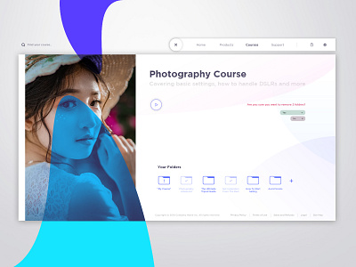 UI Courses Desktop App blue clean colours course design graphic illustrator landing menu minimal navigation page photography photoshop purple shadow theme ui web white