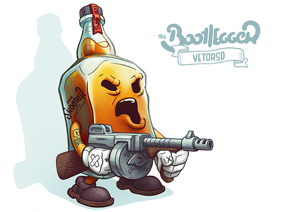 Whiskey Bootle With Tommygun character characterdesign drawing illustration ipad lettering stallone tommygun weapon whiskey