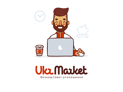 UkrMarket marketplace beard hipster illustration lettering logo marketplace mascot typography