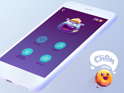 Suicide Donuts | Settings | Chom Chom Game app blue button character design donut icon illustration interface lettering logo ui
