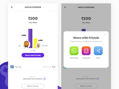 Match Result | 1 vs 1 Game android app design dribbble shot interaction match match screen mobile app design mobile games ui design