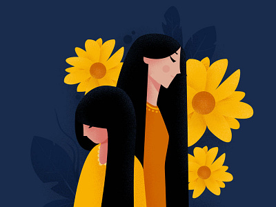 sunflower character color concept design flat girl illustration
