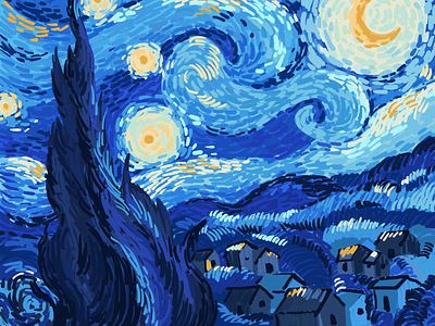 The Starry Night color concept drawing flat ill illustration the starry night van gogh
