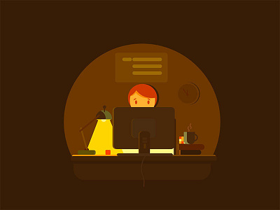 Workspace character computer development flat illustration internet night technology vector web website