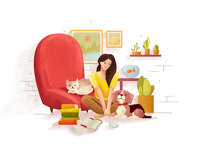 Friends <3 art book cat color concept dog drawing flat girl happy illustration love