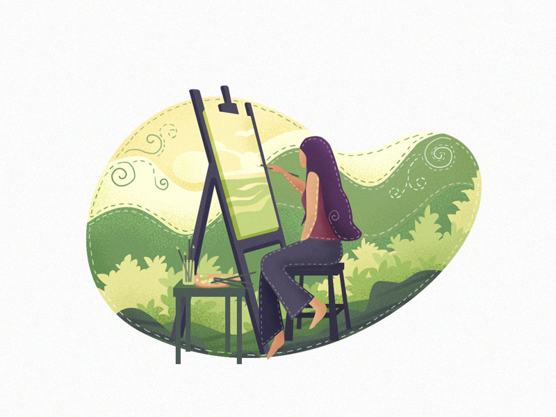 Serenity of nature happy concept color drawing character girl flat illustration