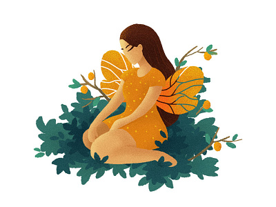 Orange Fairy character design drawing flat girl illustration