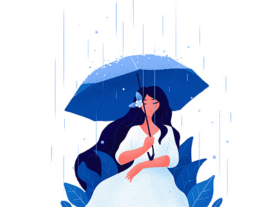 July Rain character color concept drawing flat girl illustration