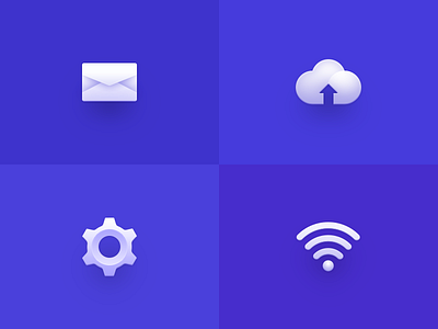 Four icons envelop gear mail setting signal update upload