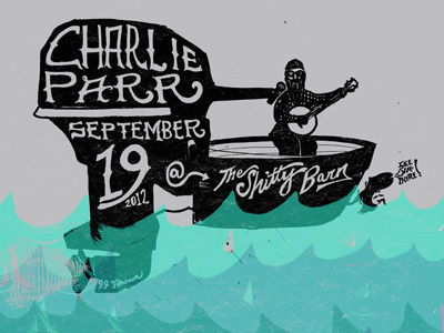 Charlie Parr SBS poster banjo boat hand type motor music water