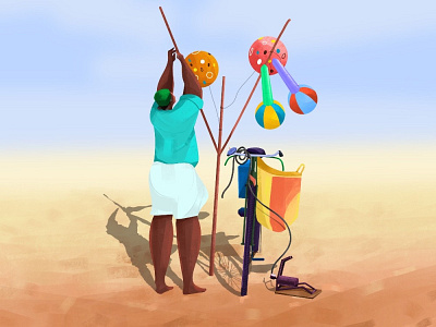 cycle-wala balloon beach characterdesign cycle illustration indian sand sea