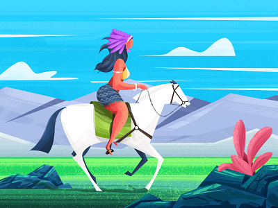 Horse Rider horse illustration landscape nature red indian rider sketch women