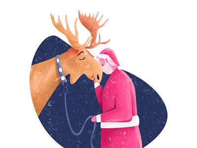 Christmas Love animal cap cristmas illustration kiss love moose pet santa snow