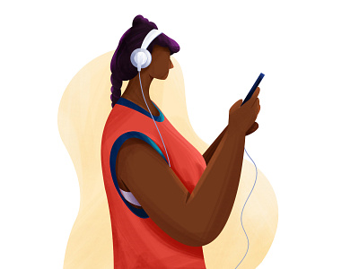Listening to music character enjoyment happy headphone illustration lady listen music phone song women