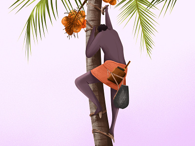 Naadan kallu character design coconut illustration kerala knife man nature sky toddy tradition tree village