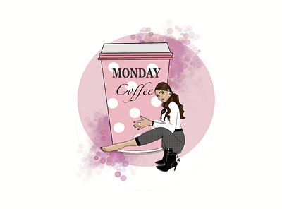 Monday coffee design fashion girl girl illustration hand drawn illustration ipad ipad pro logo procreate