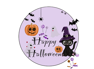 Happy Halloween blackcat branding candy design ghost halloween hand drawn happyhalloween illustration ipad ipad pro logo procreate pumpkin spooktober