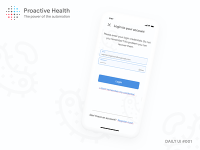 Proactive Health - Sign In Screen #dailyui #001 app care dailyui 001 design illustration ios medical mobile ui