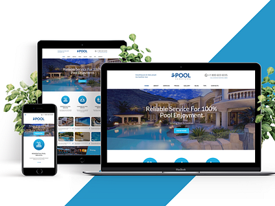 Pool Services WordPress Theme blue clean contact form html template leak detection pool inspection pool renovation pool service price plans responsive