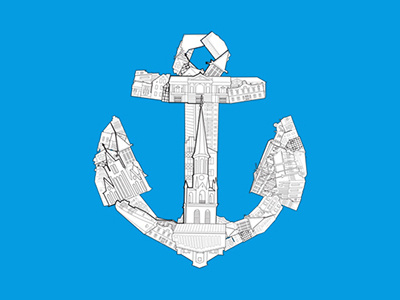 Anchor made of city branding graphics illustration logo