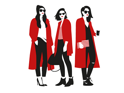 Women Red Coat black coat fashion fashion illustration flat lips red red lips sunglasses women