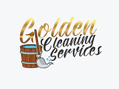 Golden Cleaning Services Logo brush bucket clean cleaning service design gold golden logo mascot