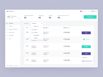 Moment - Dashboard Redesign dashboard design design finance financial app invoices product design ui ux