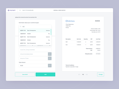 Moment - Adding a new invoice flow dashboard design design finance financial app invoices product design ui ux