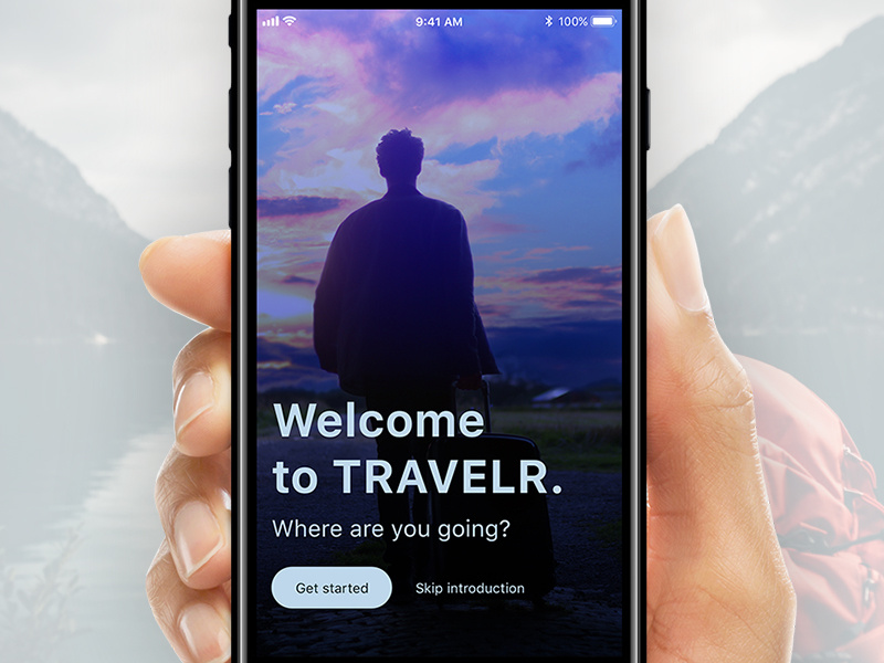 Travel app landing screen landing page introduction travelr app interface ux ui flight travel