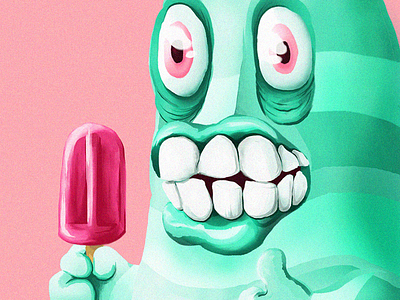 Yum art brushes color ice cream illustration monster paint photoshop pink popsicle portrait raster strawberry teeth turquoise